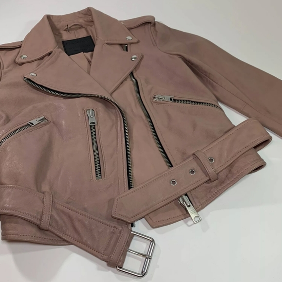 NWT Allsaints Balfern Leather Jacket Dusty Pink S - Picture 2 of 9